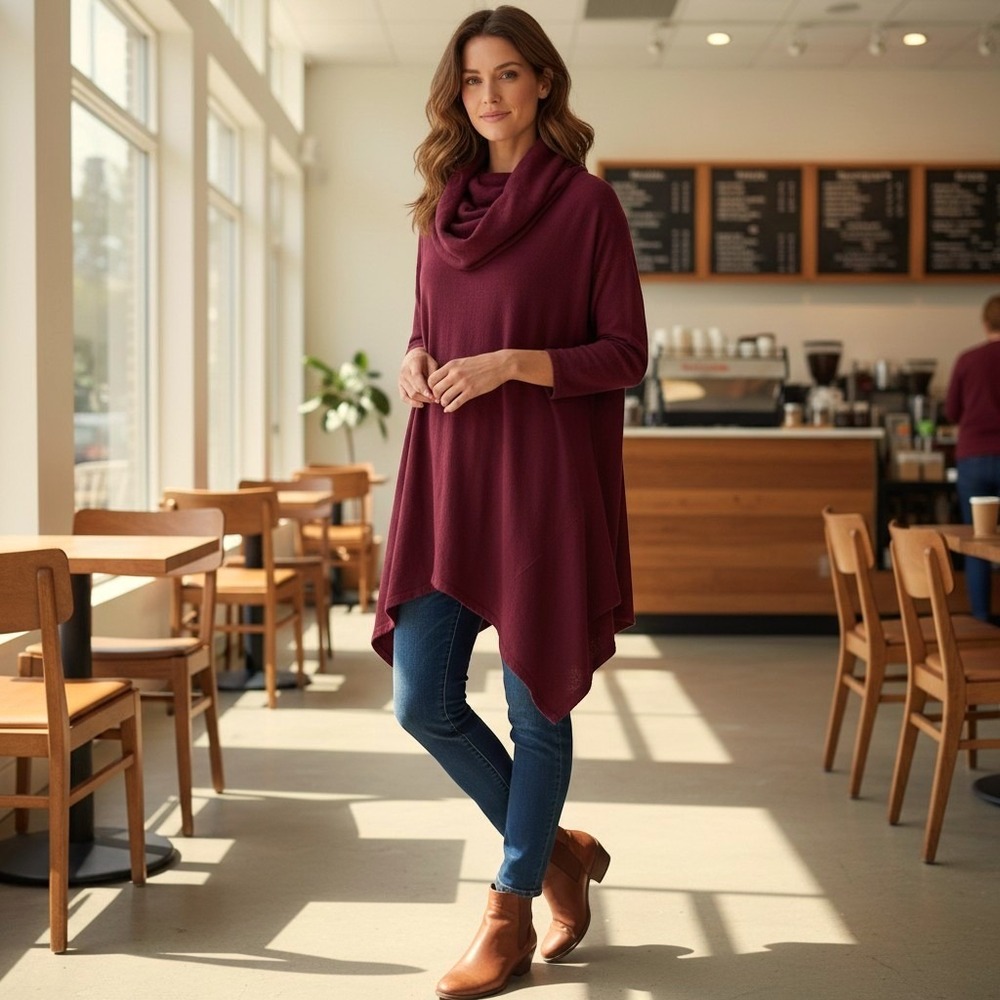 Bryn Walker Burgundy 100% Linen Cowl Neck Asymmetrical Handkerchief Hem Dress M